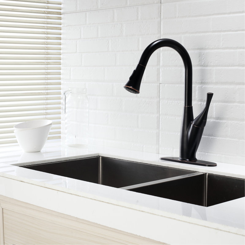 Kitchen Faucet, Oil - Rubbed Bronze With Pull Out , Complementary To Styles, Corrosion, Single Handle For Temperature And Flow, 360 Degree Swivel Spout, Dual Spray, Quick Setup Faucet In Bronze,