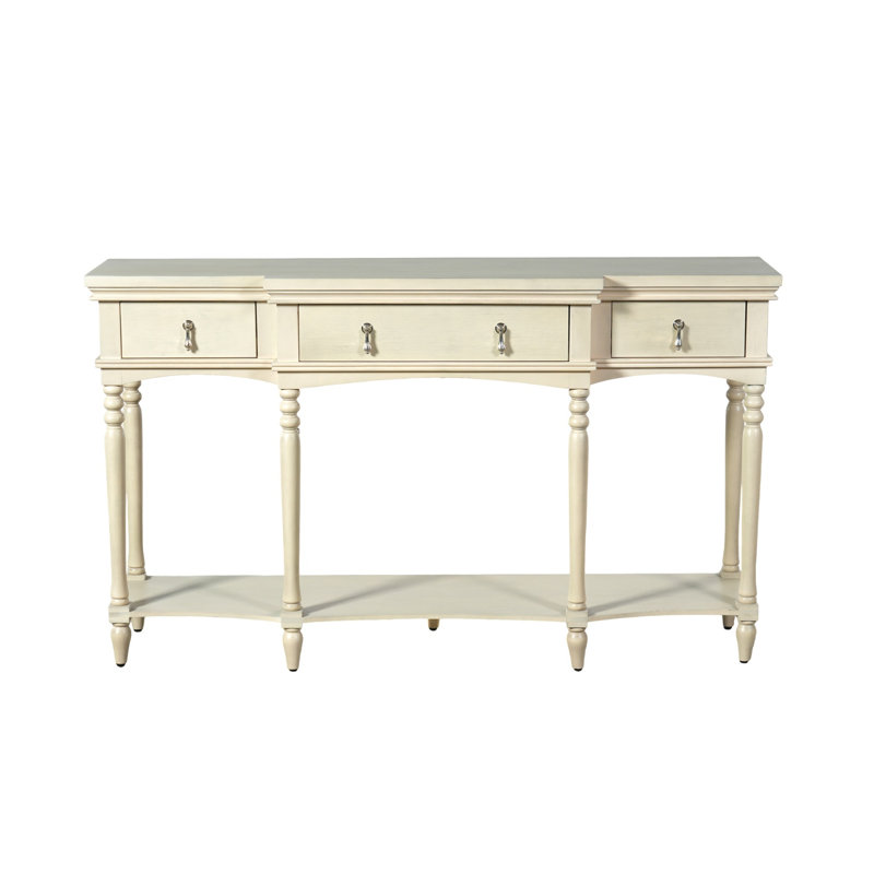 Console 58 "avec tiroirs et tablette inférieure, Blanc