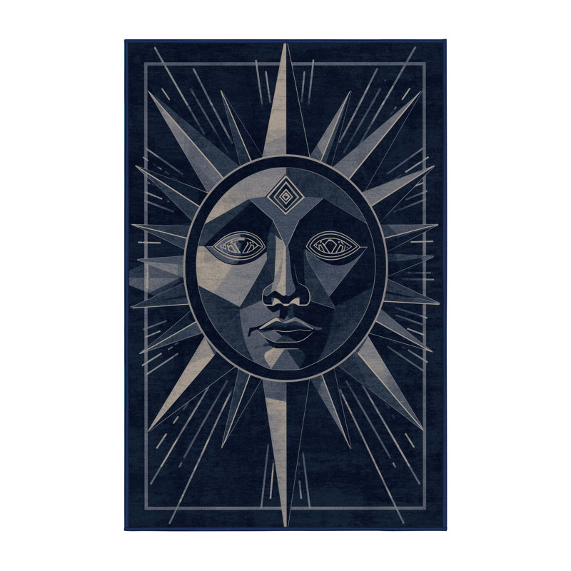 Tapis géométrique bleu lavable à la machine Oakridge, 5x7