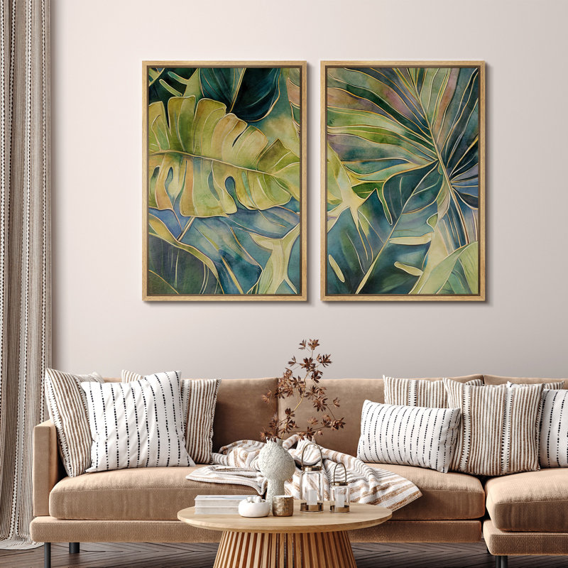 «Tropical Palm 2 Tropical Monstera Banana Leaves», art moderne rustique vert, impression numérique sur toile