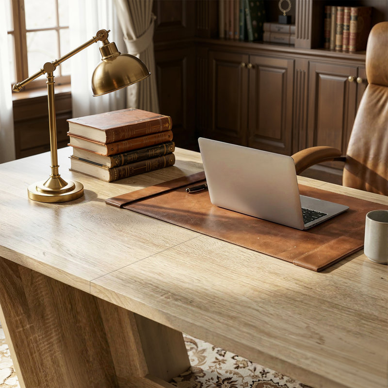 81.5'' Executive Computer Desk With V-Shaped Base, Oak Finish