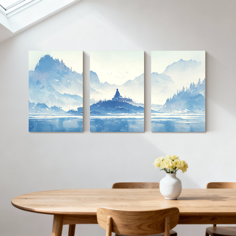 «Landscape & Nature Mountain Lake Reflection Misty Landscape», ensemble de 3 impressions sur toile, H 18 po x l 36 po