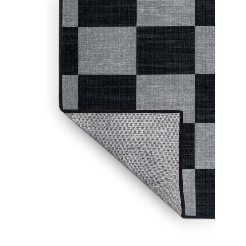Tapis gris à carreaux lavable à la machine, Rectangle 7 pi x 10 pi