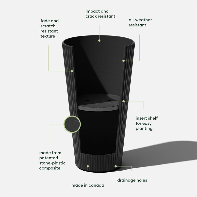 Grand pot à fleurs Series pour porche, patio, cour arrière | Matériau plastique-béton durable | Décor moderne pour plantes hautes, herbes