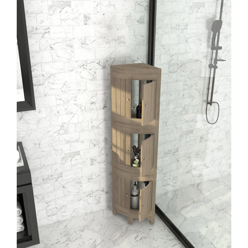 Kai Mist-Shield Four-Tier Corner Teak Bath Stand with Front-Facing Doors