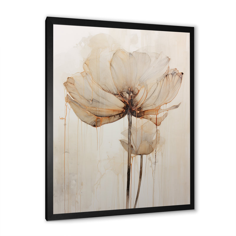 «Beige Lotus Reflections I» sur toile, Cadre photo noir simple, H 44 po x l 34 po x P 1,5 po