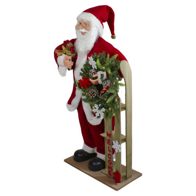 Enseigne de Noël 3 'Père Noël tenant un traîneau en bois "Welcome"