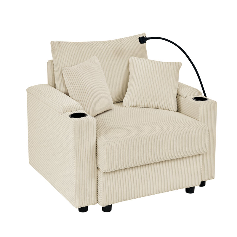 Fauteuil d'appoint avec accoudoirs de rangement Degnan, Velours côtelé beige