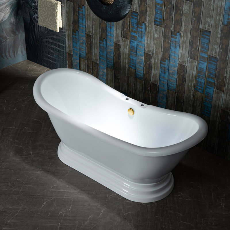 69" L x 28" W Freestanding Soaking Acrylic Double Ended Pedestal Tub (7-Inch Faucet Drillings), Polished Gold