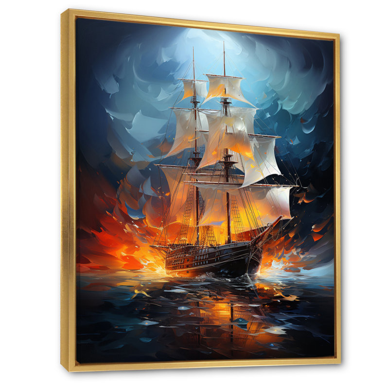 Venatici voilier abstrait symphonie maritime II, Cadre flottant doré, H 32 po x l 16 po x P 1 po