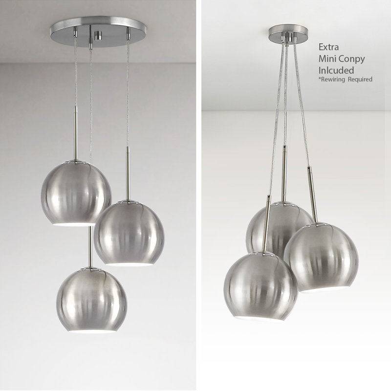 Luminaire suspendu en verre Shynar Globe, Nickel brossé, Nickel brossé
