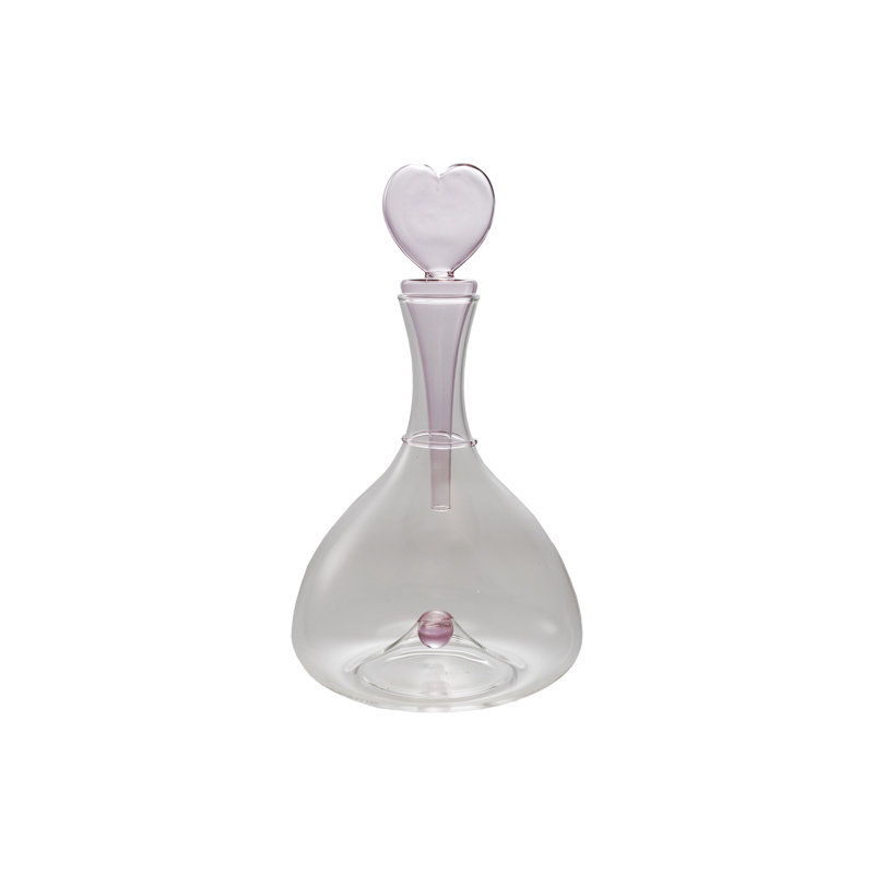 Carafe en verre 1,5 pte avec bouchon en forme de cœur rose, transparent