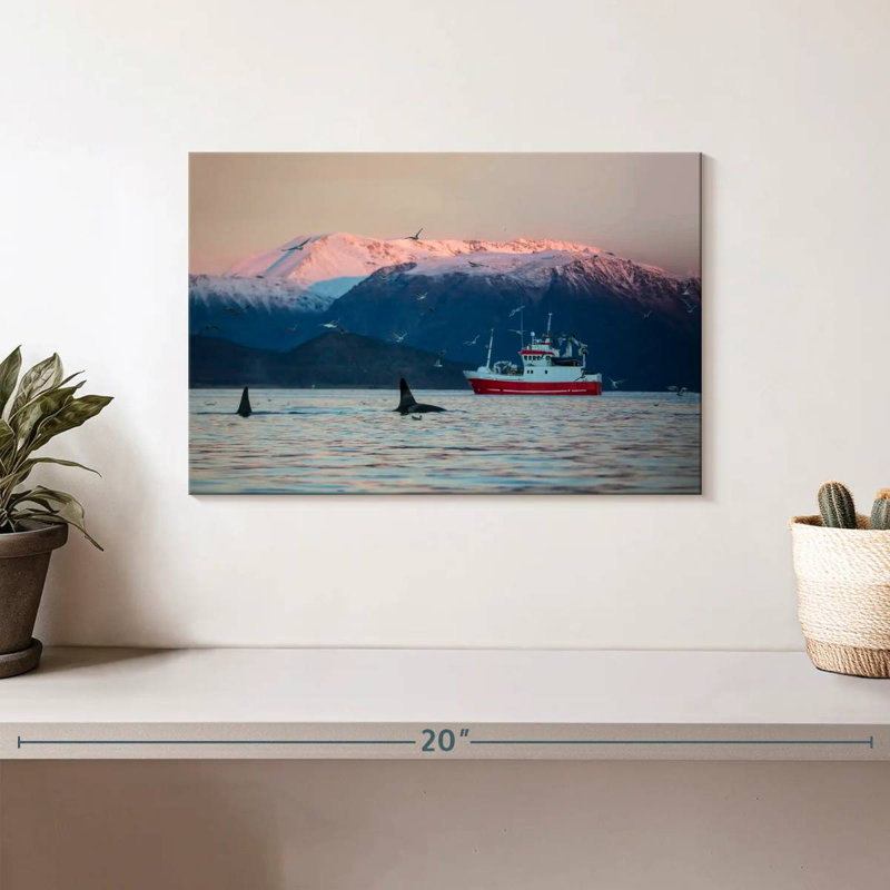 Mehar Fjord Boat And Killer Whales, 8" H x 12" W