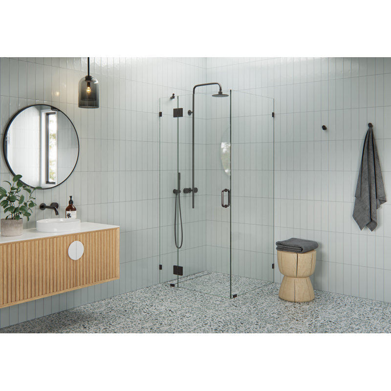 Halo 37 in. x 33 in. x 78 in. 90-degree Fully Frameless Glass Hinged Shower Enclosure, Oil Rubbed Bronze