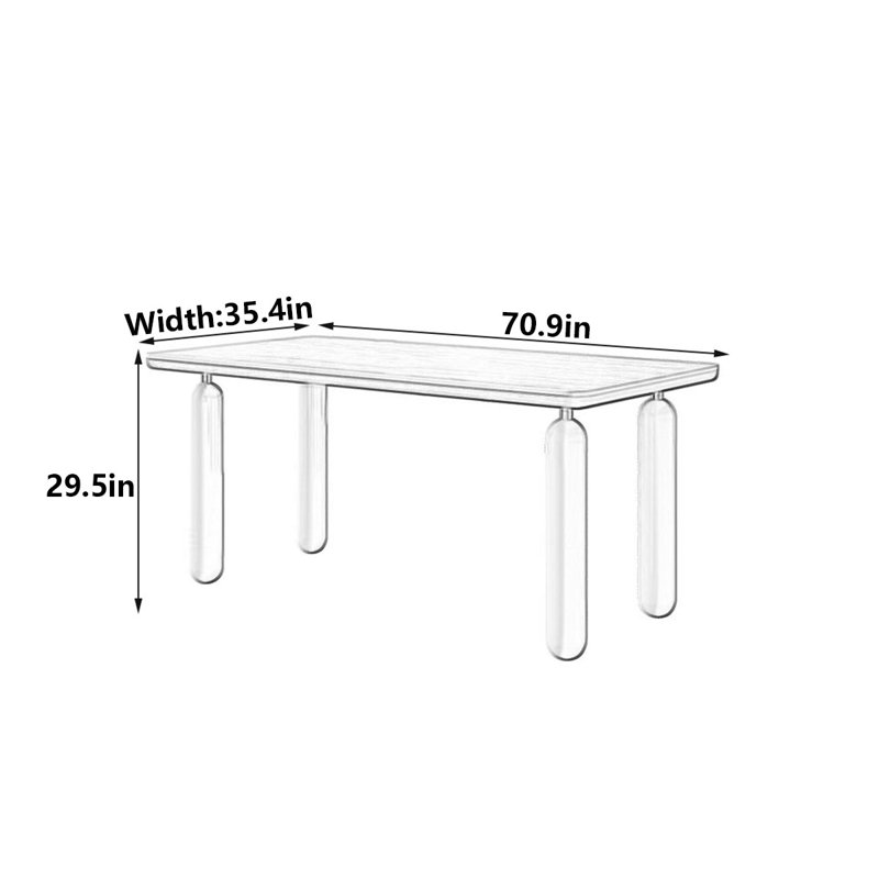 Table de salle à manger à plateau rectangulaire en marbre French Cream, H 29,5 po x L 70,9 po x l 35,4 po