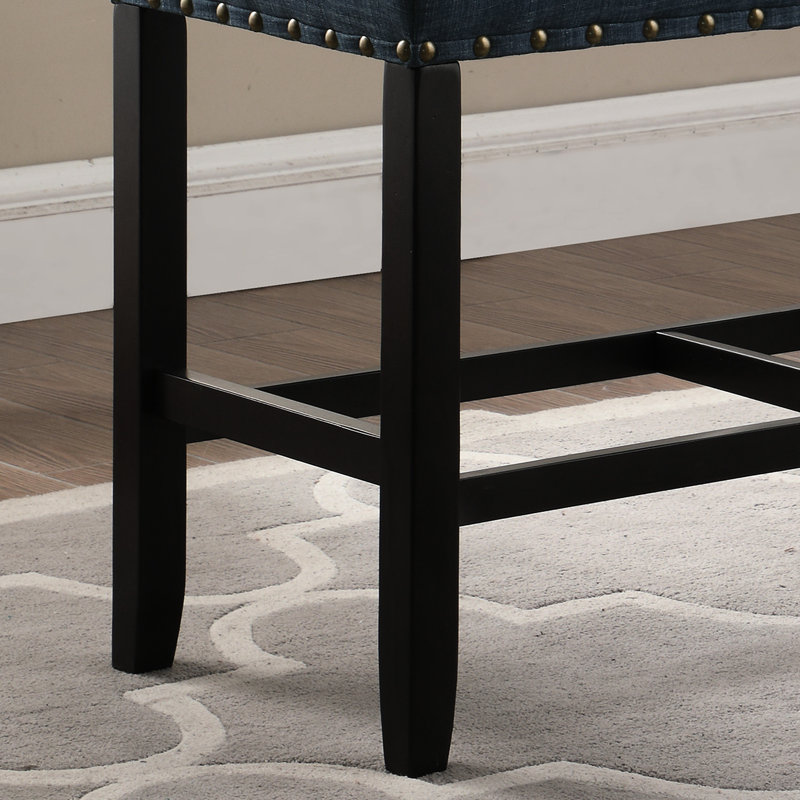 Counter Height Dining Bench With Blue Fabric Covering And Legs Trim Blend For Elegant Stable Structure, Blue