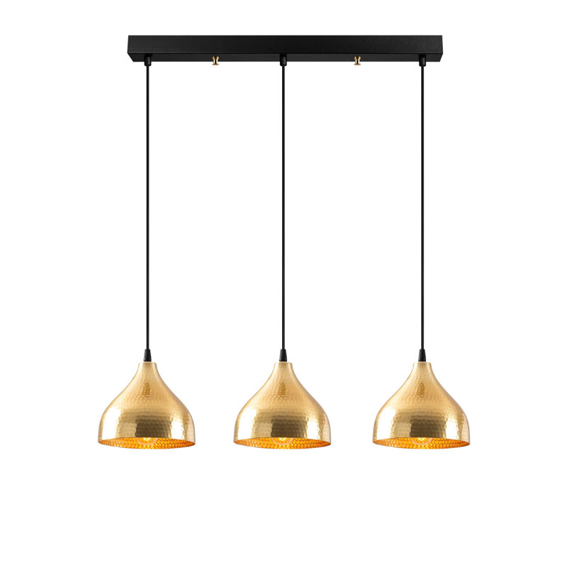 Lustre moderne doré, hauteur réglable, 44,5 po x 7,1 po x 4,0 po | Corps en métal, diamètre du capuchon: 7,1 po, hauteur: 45,7 po | 3 x E27 de 40 W maximum | Design scandinave élégant pour une décoration glamour