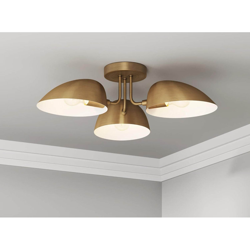 Plafonnier semi-encastré 3 lumières Modern Retro, Laiton rétro