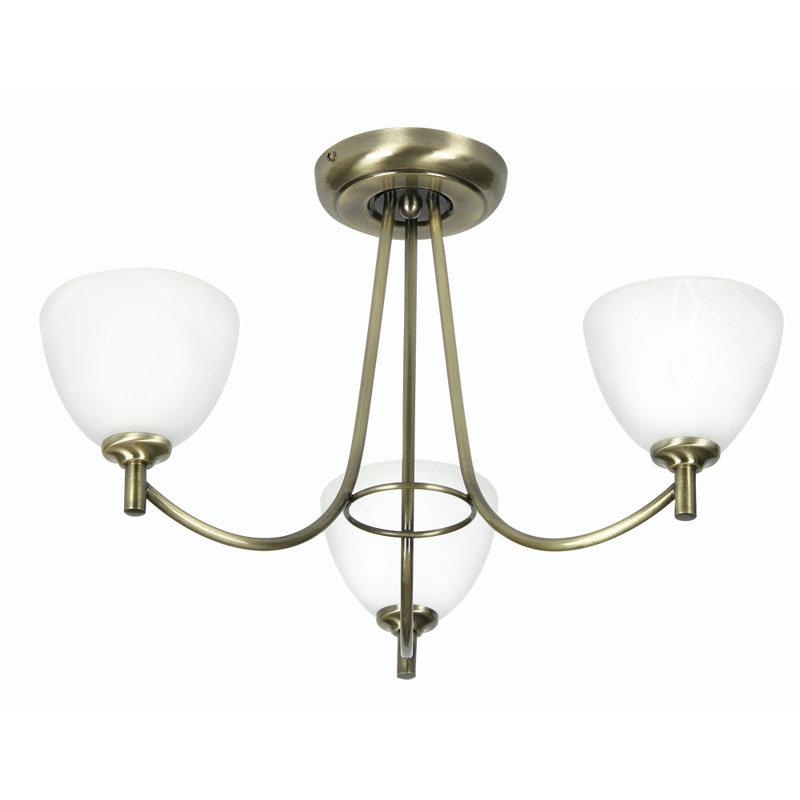 Hongshuo Frosted Glass Semi Flush Mount, Antique Brass