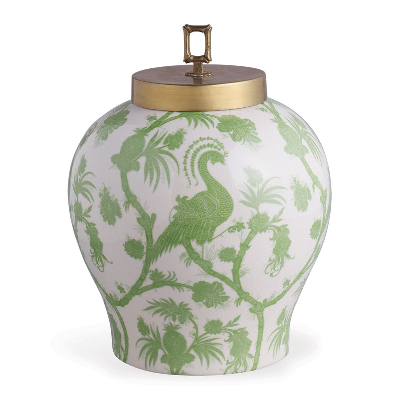 Scalamandre Maison Green/White 15" Porcelain Jar