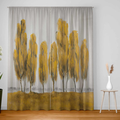Seven Abstract Yellow Trees - Blackout Window Curtain Pair