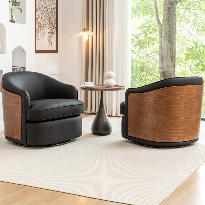 Faux Leather Swivel Barrel Chair, Black