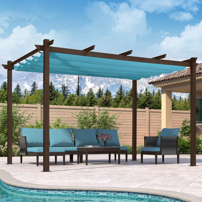 Purple Leaf Aluminium Pergola With Canopy, Blue, 96"H x 144" W x 118" D