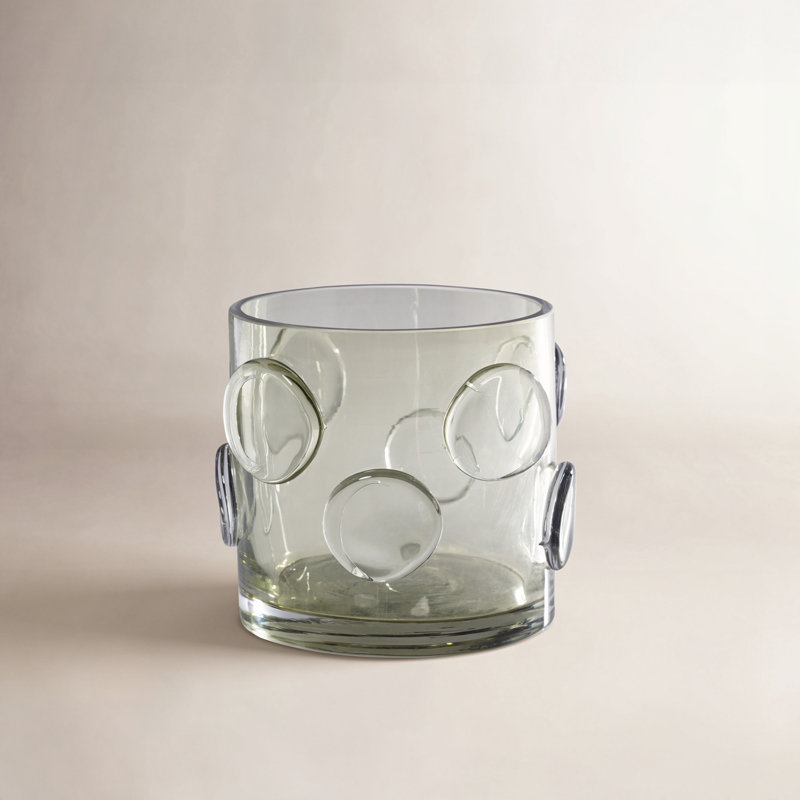 Perrin Glass Candle Holder, 6" H x 6.75" W x 6.75" D, Olive Green