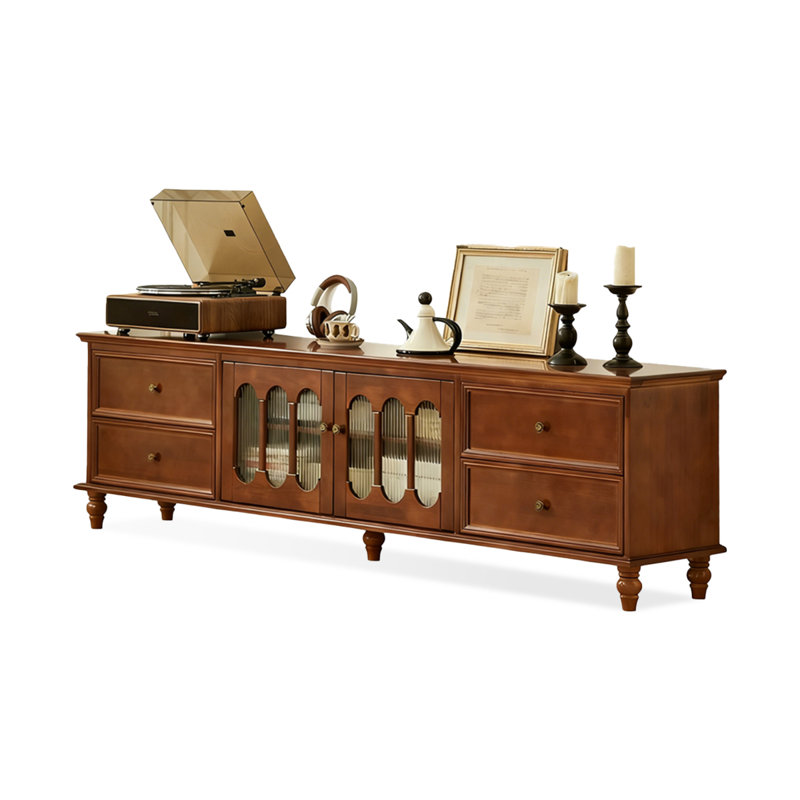 Meuble télé moderne en bois massif brun, H 23,62 po x L 86,61 po x l 15,75 po