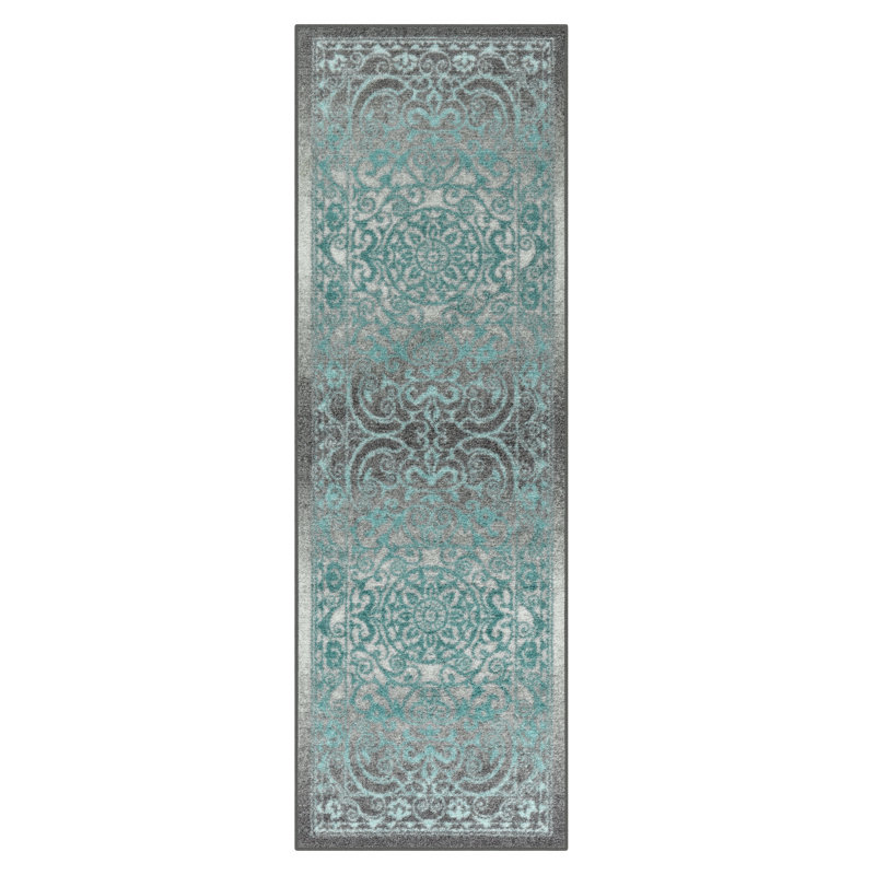 Tapis oriental intense Dreyfuss, Tapis de couloir 2 pi x 6 pi,  Grey/Blue 