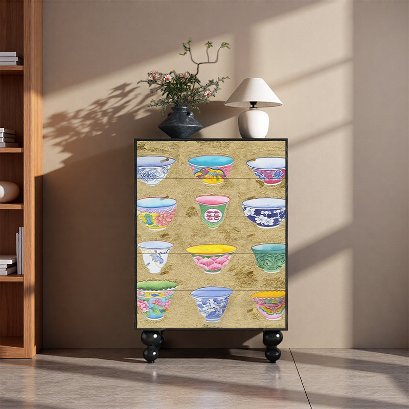 Armoire de rangement à cinq tiroirs en noyer