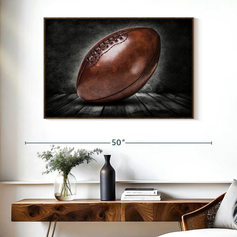 Football rétro grunge, Cadre flottant noyer, 40 po x 27 po
