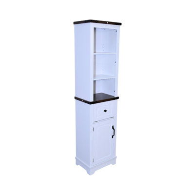 Bathroom Storage With Aesthetic, Adjustable Shelves, Drawer, White Body Black Walnut Top, Tall Linen Tower Cabinet For Home, 3 Walnut, And Stylish