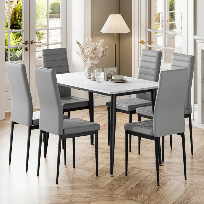 6 - Person Dining Set, White, Grey