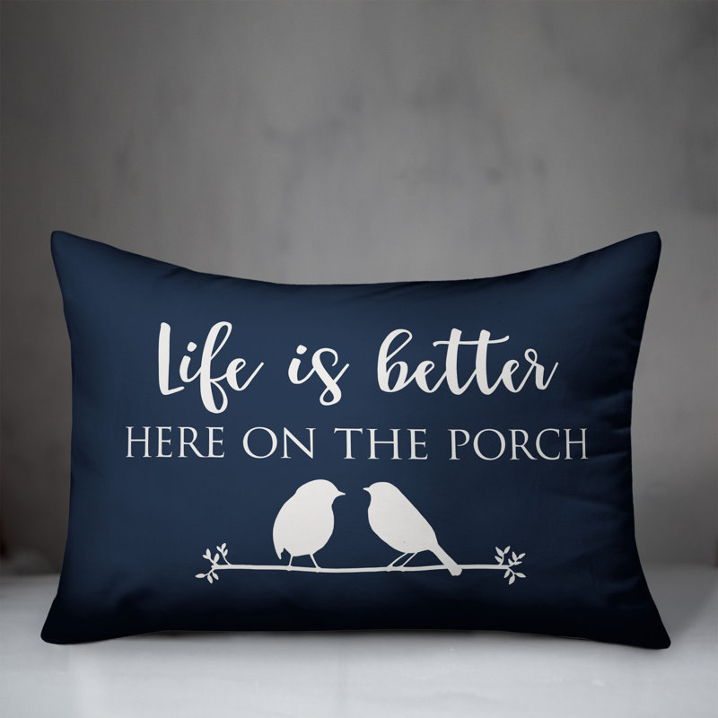 Textual Outdoor Reversible Throw Pillow, Navy