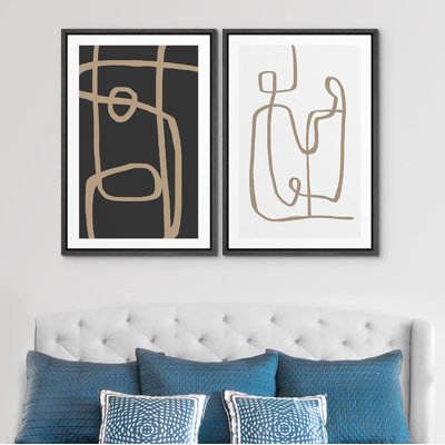 Motif géométrique en spirale brun - ensemble de 2 reproductions sur toile flottante