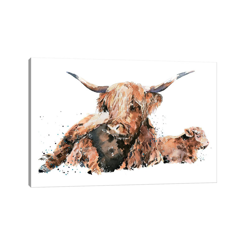 Highland Cattle by EdsWatercolours - Wrapped Canvas Gallery-Wrapped Canvas Giclée, 12" H x 8" W, Wrapped Canvas