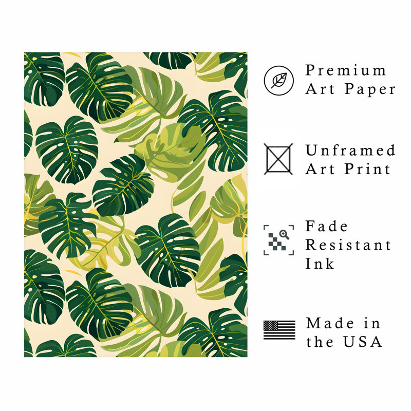 «Botanical Monstera Leaves», impression d'art tropical sans cadre, H 16 po x l 12 po