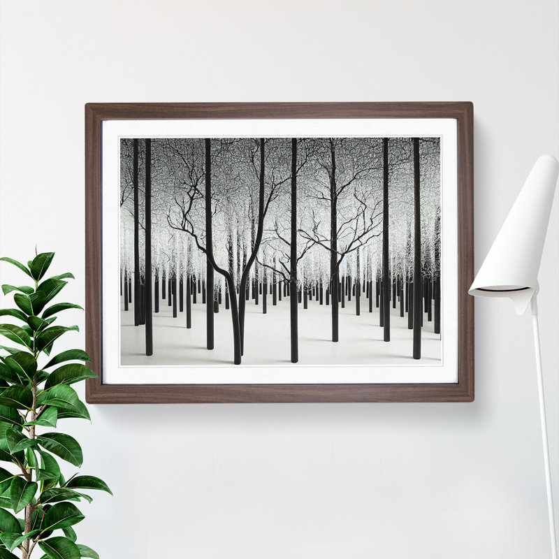 XH1022-10193X Winter Forest Modern 1 Piece Single Picture Frame Wall Art, 46cm H x 64cm W x 2cm D, Walnut