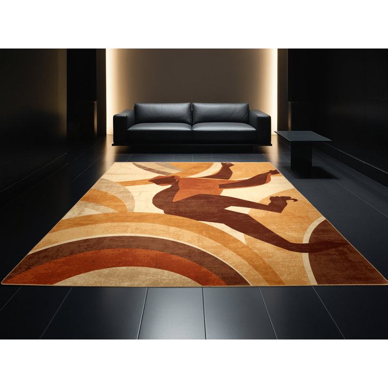 Tapis arc-en-ciel art déco Pavanvir Capuchin lavable à la machine - reliure brun clair, 2 x 3