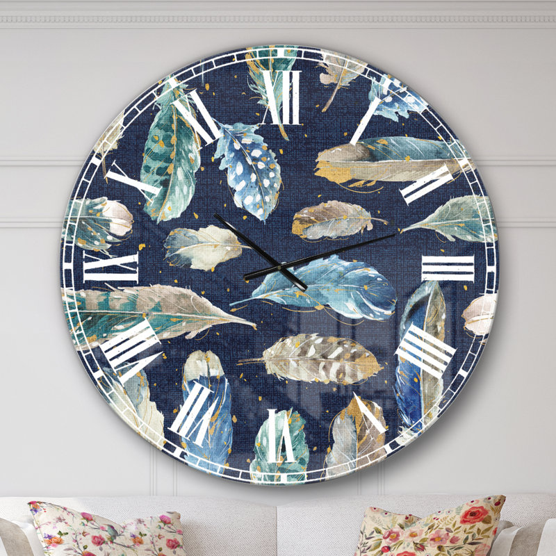 Indigold Feathers Turquoise Motif - Horloge murale traditionnelle, Moyen, Bleu