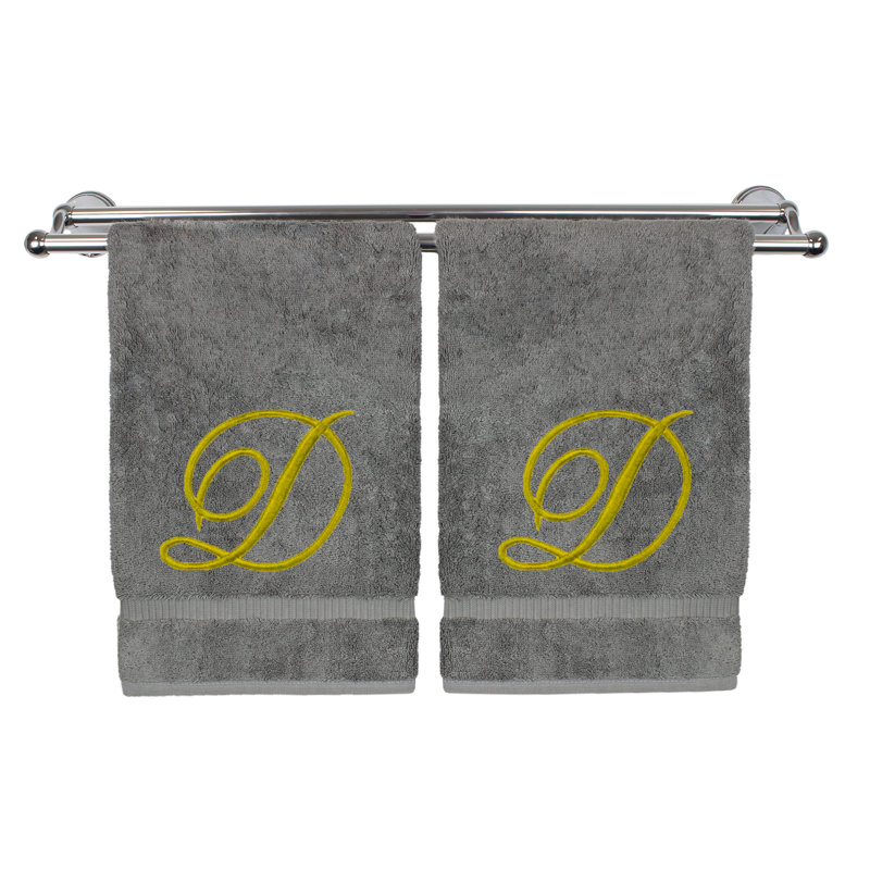 Ensemble de serviettes 2 pièces 100% coton monogramme, Gris/doré, D