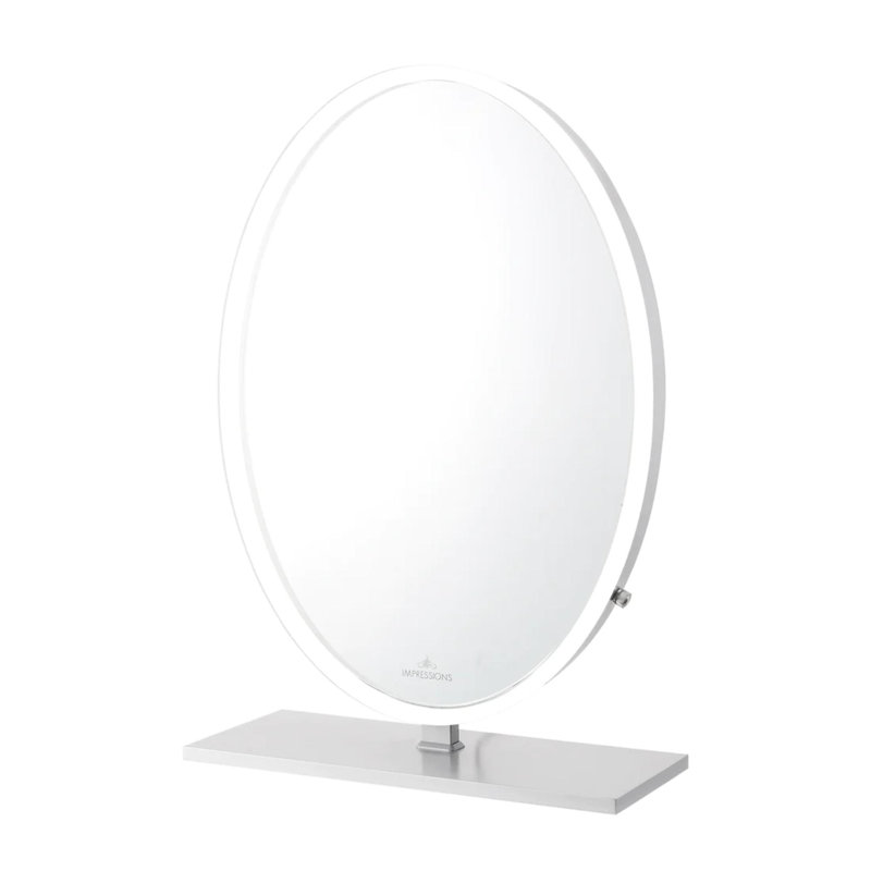 Heiress Plus Tabletop Vanity Oval Table Top mirror with Lights, Dimmable Lighting with Knob Dimmer Switch, Silver