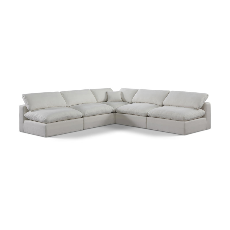 Ismayil 5 - Piece Upholstered Sectional, Cream Linen Textured Fabric