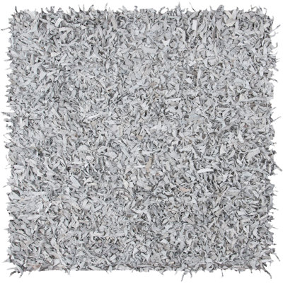 Arik Handwoven Leather/Cotton Solid Color Rug in White/Gray