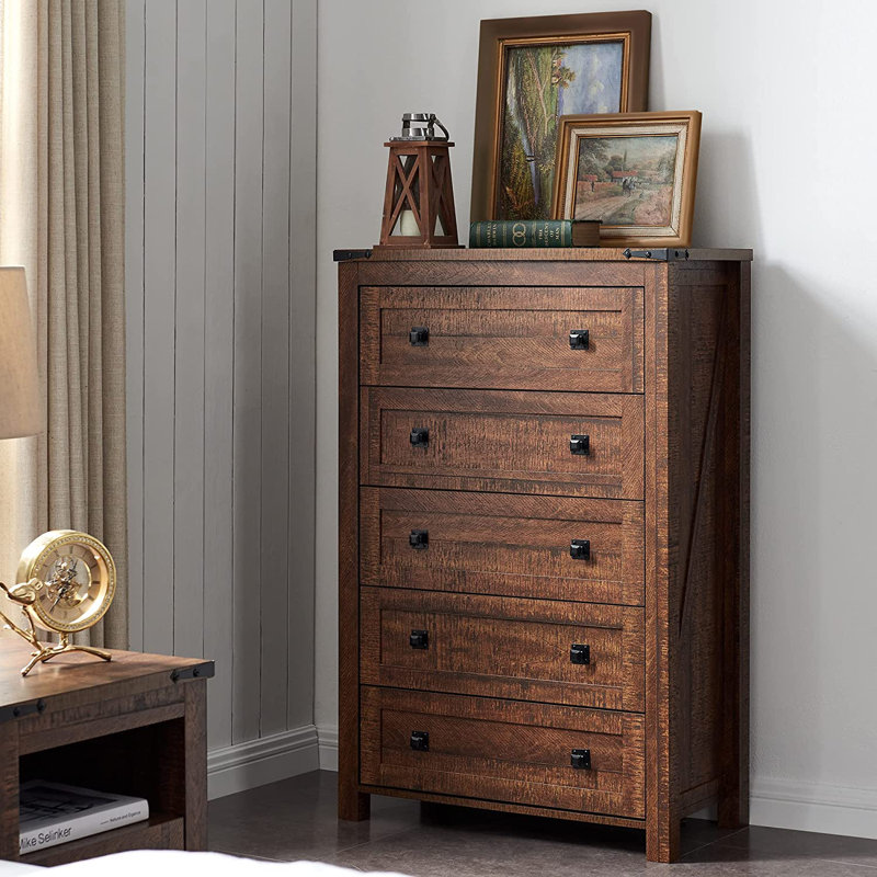 31.25 " W 5 - Drawer Dresser, Rustic Brown