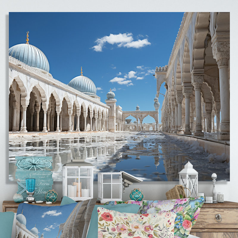 Art de l'islam Masjid Alaqsa - islamique, 34" H x 44" W x 1.5" D, Toile tendue bleue