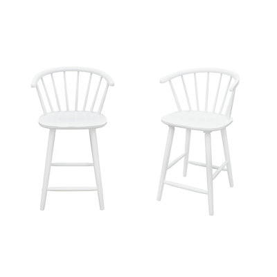 2Pc White Contemporary Counter Height Stool Chair Spindle Back Wooden Kitchen Dining Room Furniture