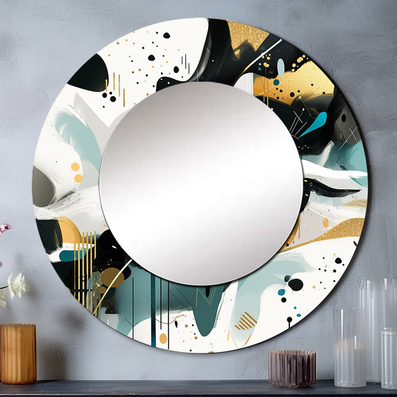 Teal Gold Cubist Kaleidoscope III - Cubism Unique Wall Mirror, Teal, 36 po x 36 po