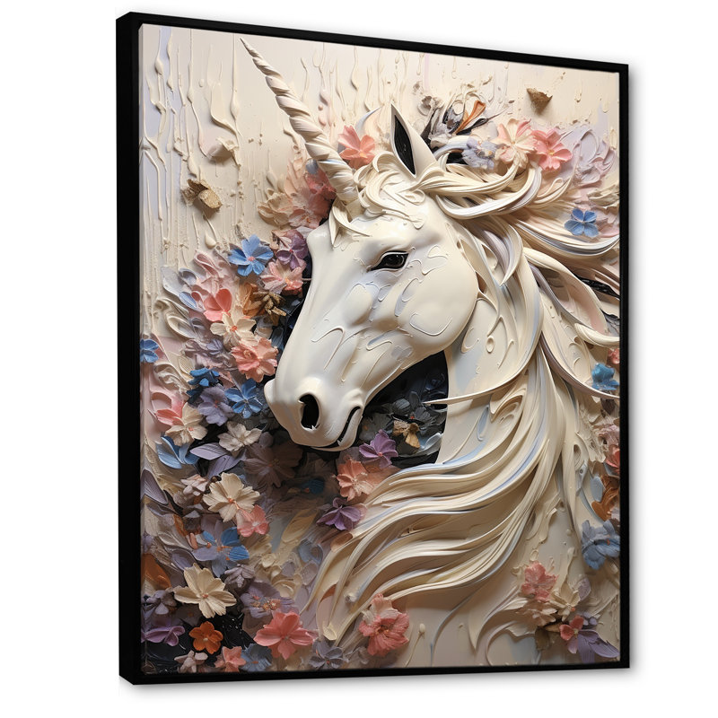 Impression sur toile Luscious Unicorn Fantasy Flower, H 44 po x l 34 po x P 1,5 po, Cadre flottant noir